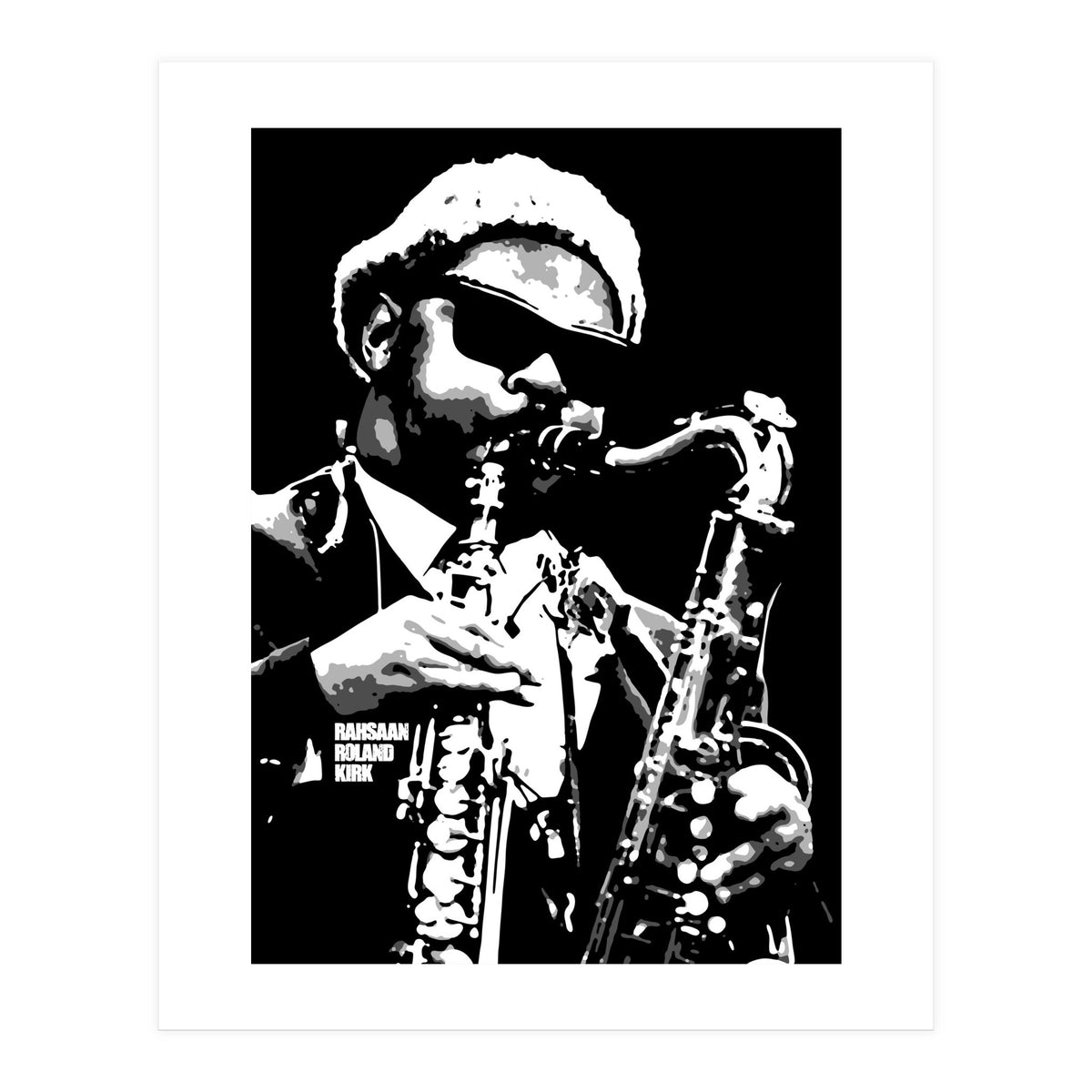 Rahsaan Roland Kirk American Jazz Multi-Instrumentalist in Grayscale 2 (Print Only)