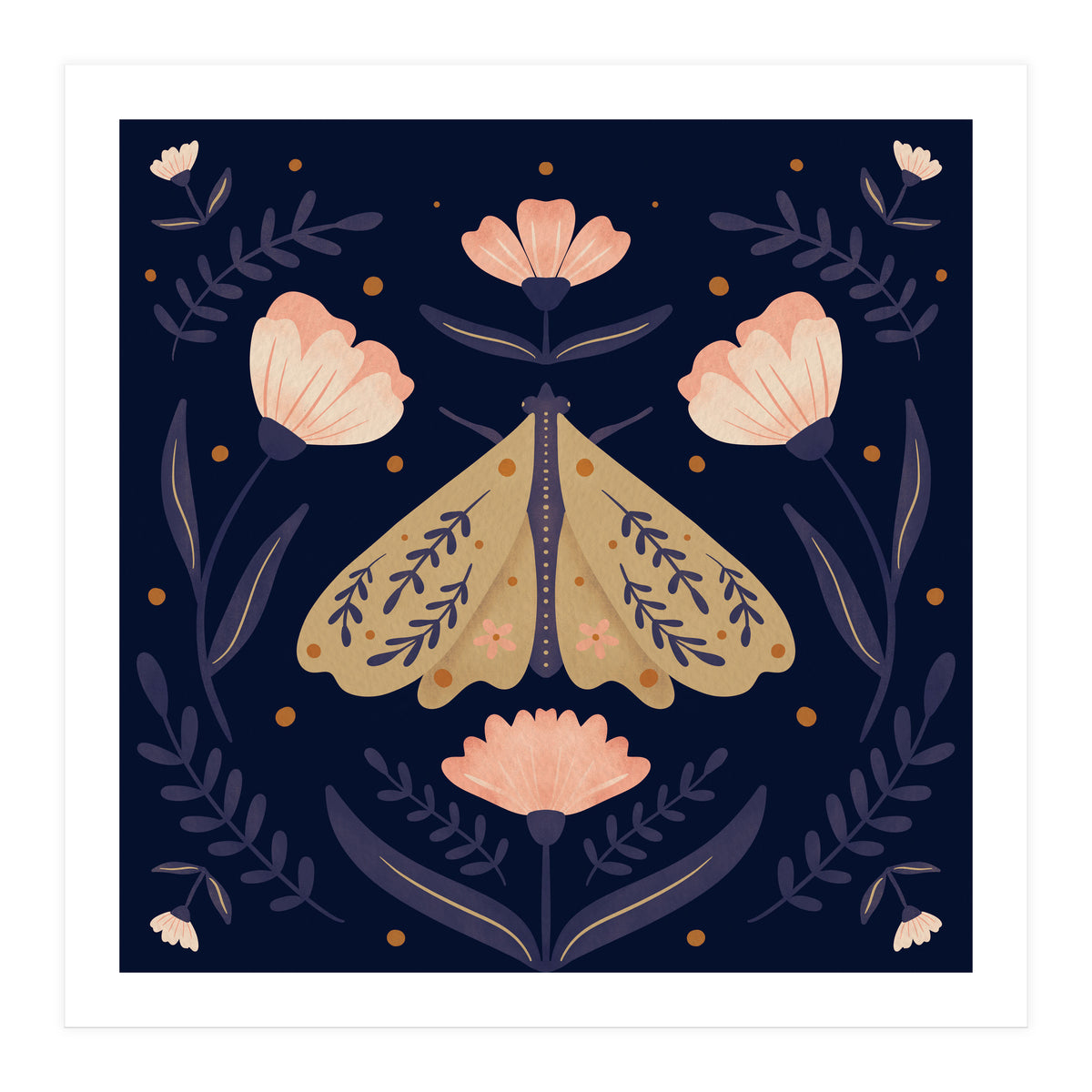 Moth And Flowers (Print Only)