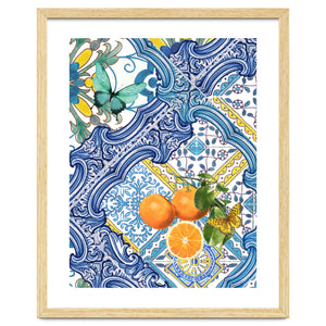 Mediterranean blue tiles, butterflies and citrus fruit by Bloomery Decor