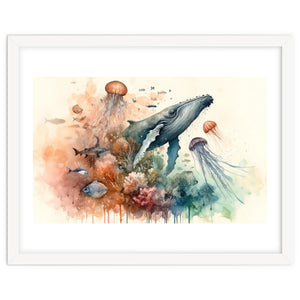 Whale And Jellyfish Watercolor by Chromatic Fusion Studio