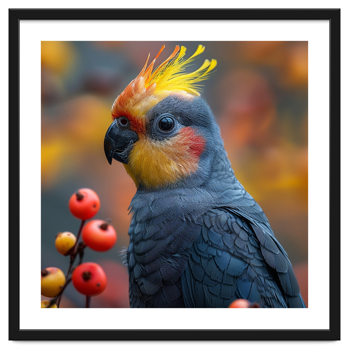 Cockatoo Parrot With Orange Crest And Berries
