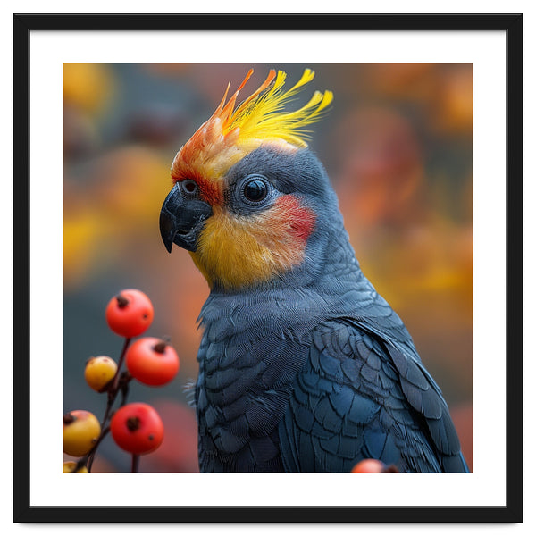 Cockatoo Parrot With Orange Crest And Berries