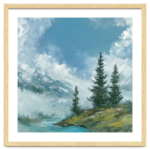 Ethereal Alpine River Valley with Snow-Capped Mountains by artistic