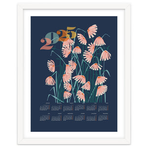 calendar 2025 Linocut flowers blue by Annick