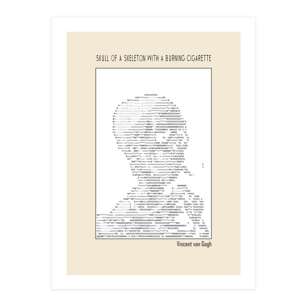 Skull Of A Skeleton With A Burning Cigarette Vincent Van Gogh Ascii Art (Print Only)