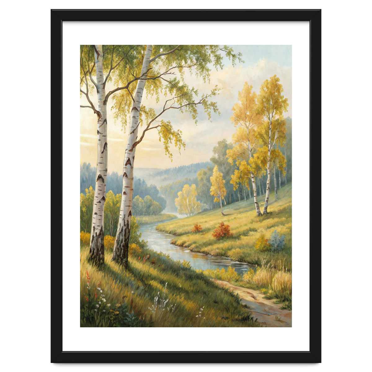 Golden Autumn Birch: A Riverside Walk