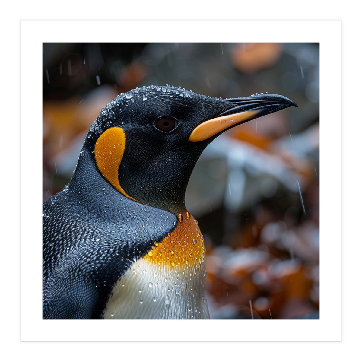 King Penguin In Rain With Water Drops (Print Only)