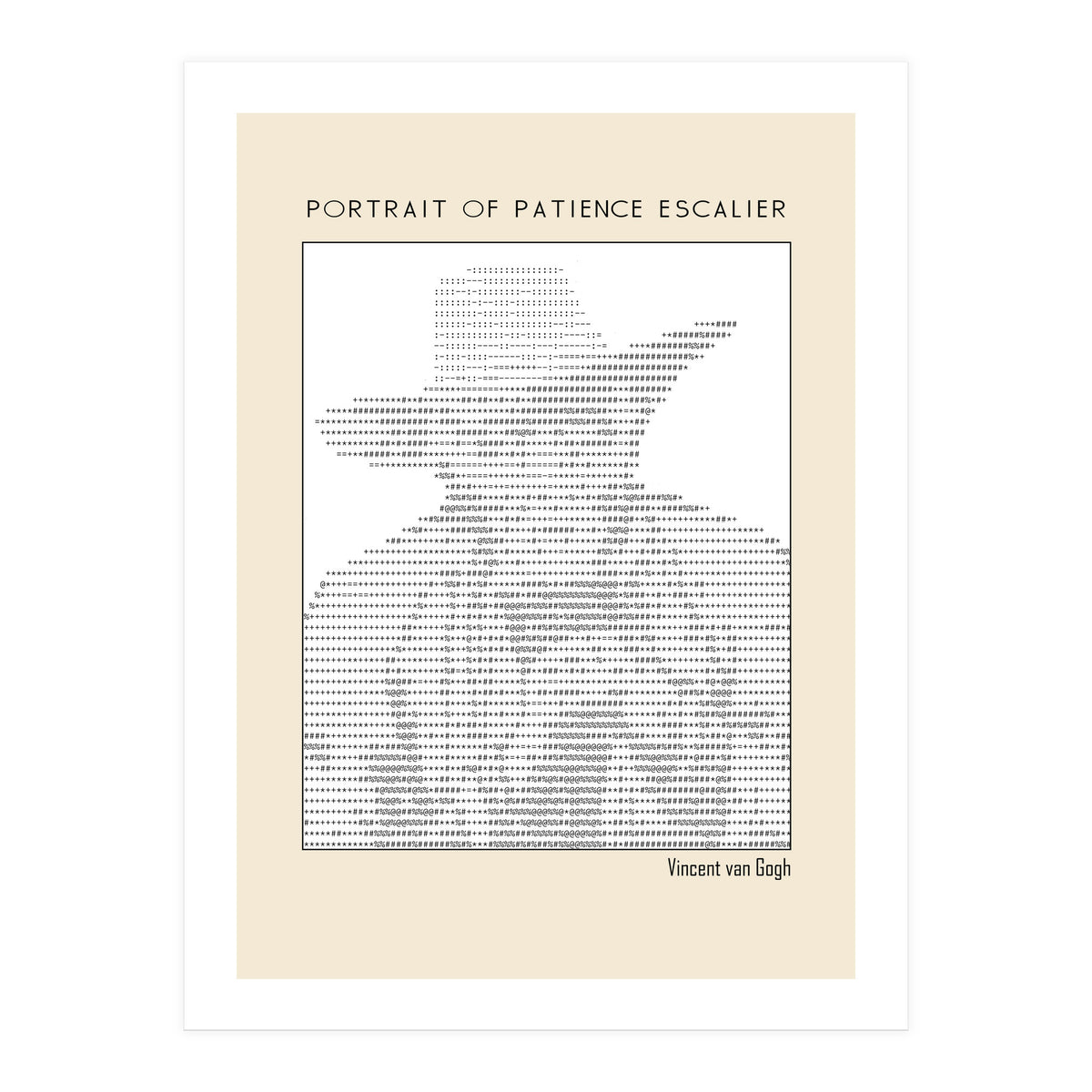 Portrait of Patience Escalier (1888) - Vincent van Gogh(ascii art) (Print Only)