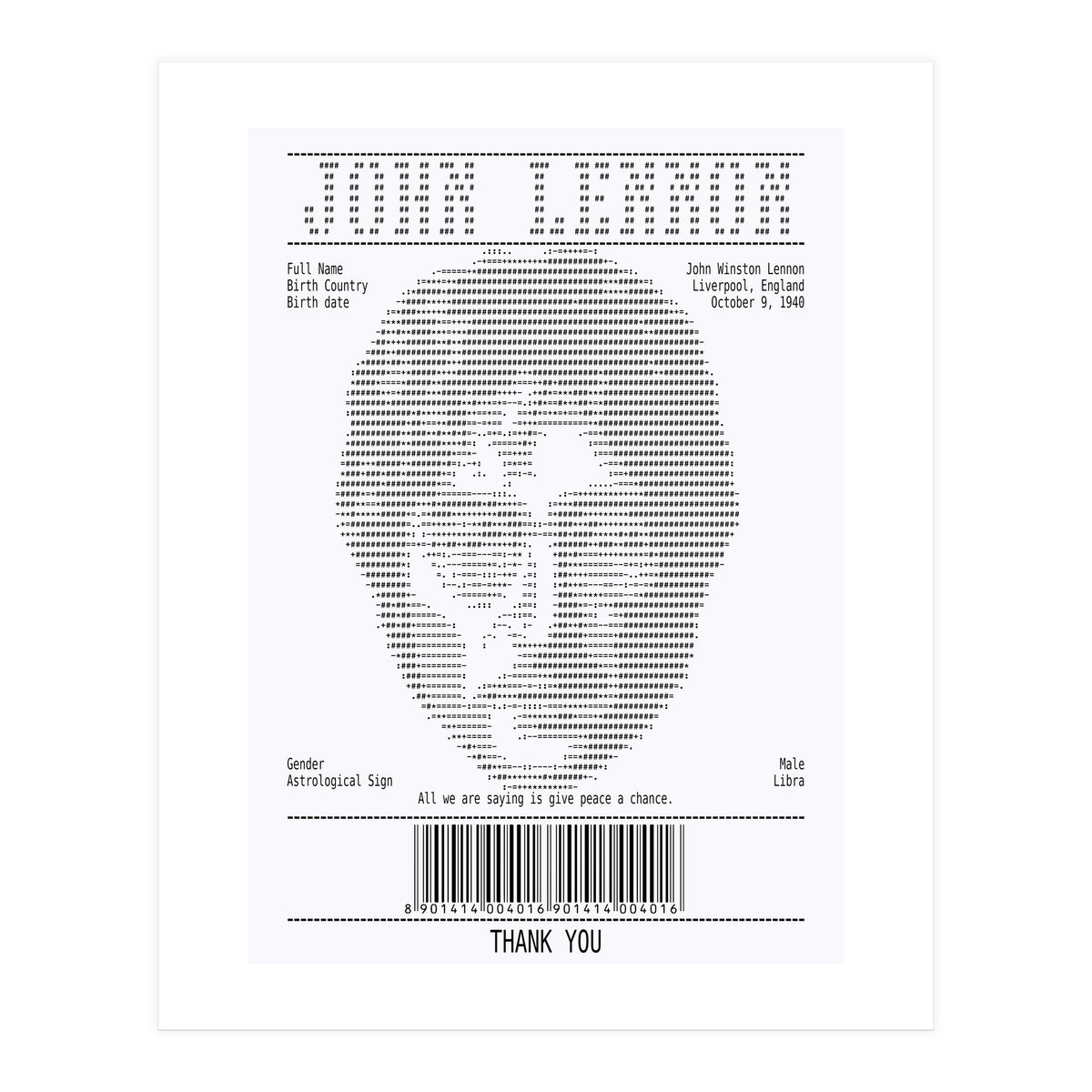 Receipt Art John Lennon Quotes (Print Only)