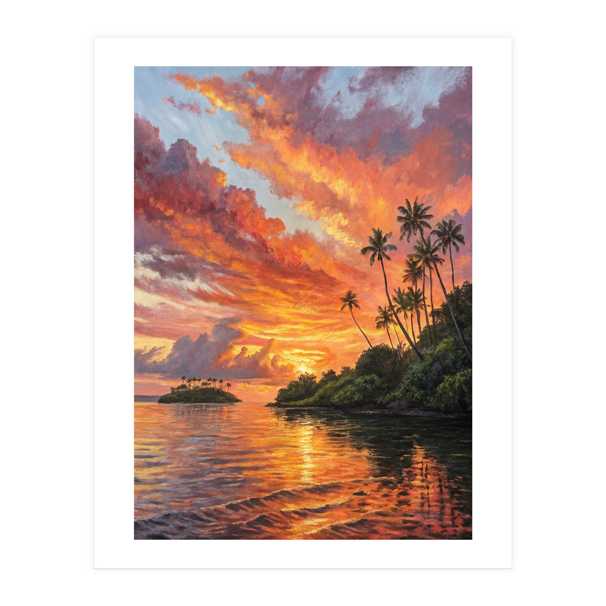 Impressionist Tropical Sunset Over Paradise Island (Print Only)