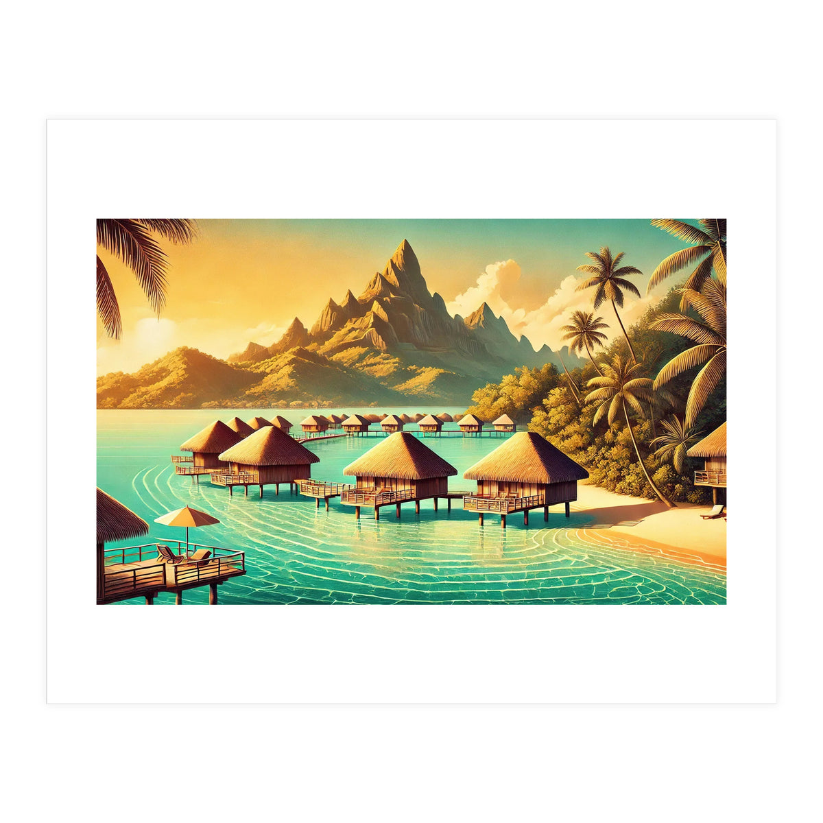 Vintage Bora Bora Poster, French Polynesia (Print Only)