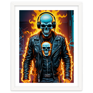 Fiery Skeleton Biker In Headphones by MakArena