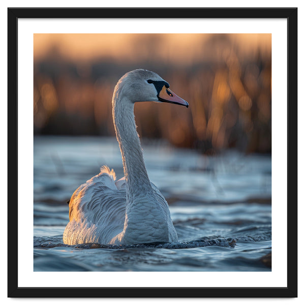 Elegant Swan Gliding On Water At Sunset