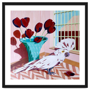 White cockatoo and black tulips by Federico Cortese