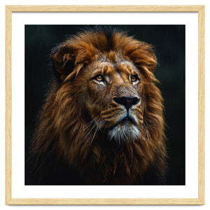 Majestic Lion Portrait In Gentle Rain by Rizwana Khan