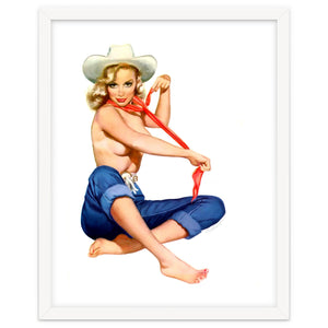 Pinup Texas Girl With White Cowboy Hat by Hermes