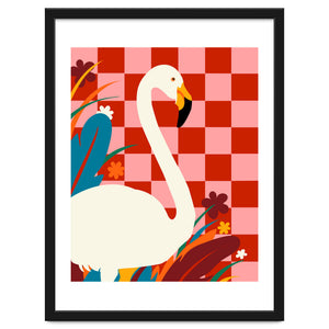 Checkers & The Great Egret, Wildlife Animals Maximalist Eclectic, Bold Heron Botanical Nature Jungle Bohemian by 83 Oranges