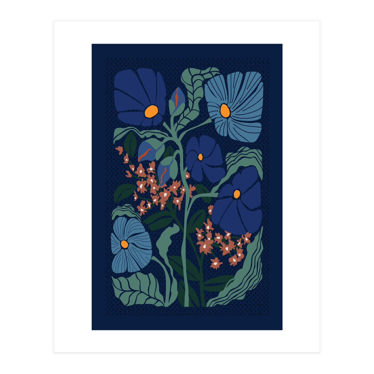 Klimt Flower Dark Blue (Print Only)