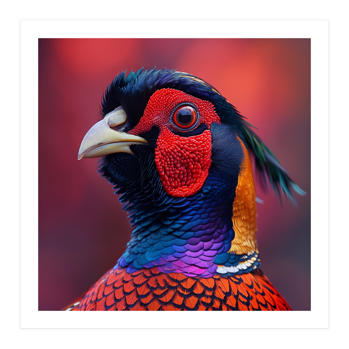 Close Up Pheasant Bird Head Detailed Feathers (Print Only)