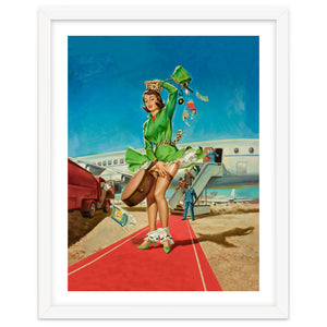 Sexy Pinup Brunette Experiencing Sudden Wind At The Airport by Hermes