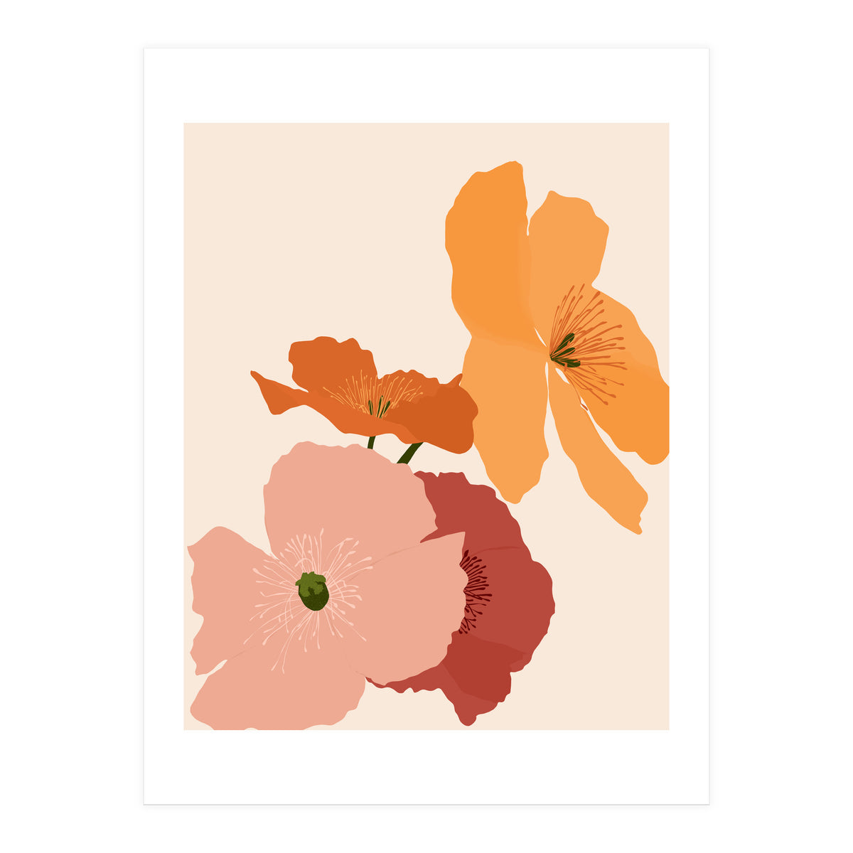 Autumn Wildflowers, Botanical Illustration Vintage Classy, Bohemian Floral Blossom Plants Bloom, Pastel Flowers Garden Nature (Print Only)