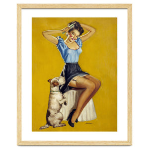 Pinup Woman Posing With Her Dog by Hermes
