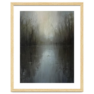 Ethereal Rainy Lake Forest Oil Painting by artistic