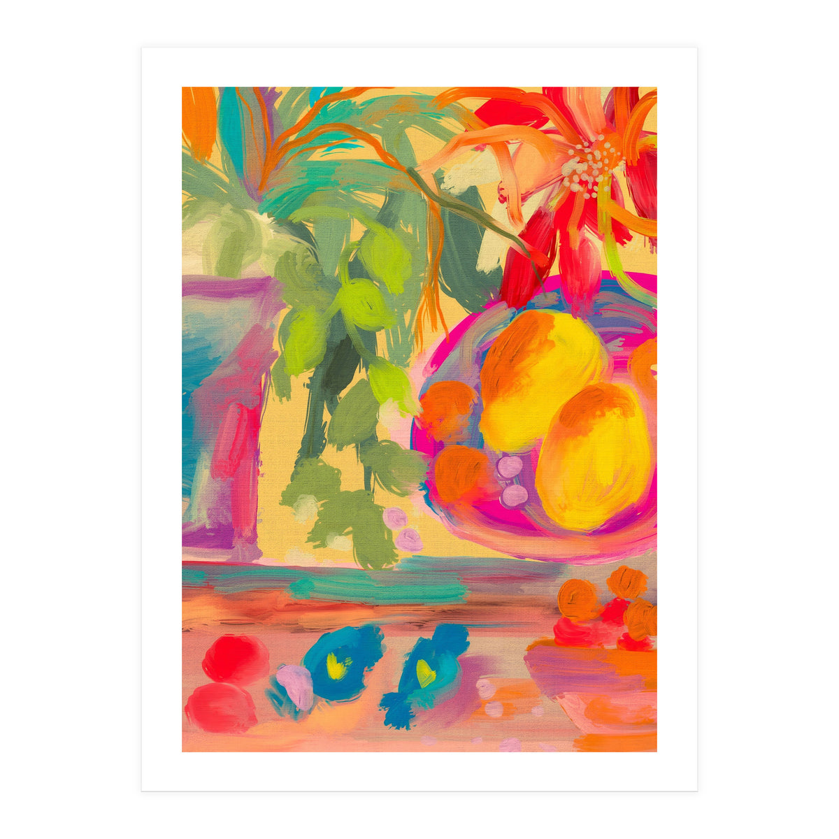 Colorful abstract summer lemons floral still life (Print Only)