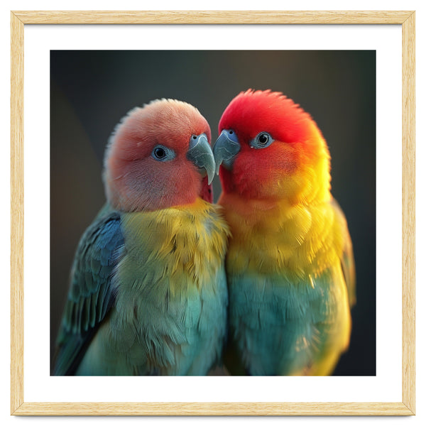 Lovebirds Perched Together Vivid Colors