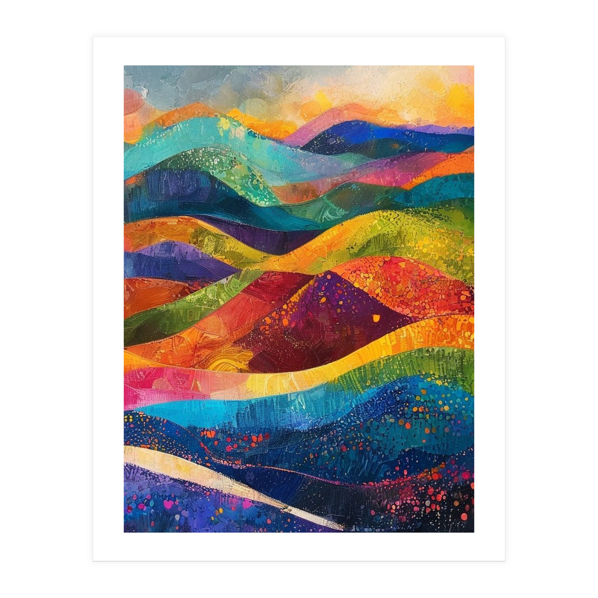 Vibrant Abstract Patchwork Landscape Art (Print Only)