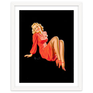 Smiling Pinup Woman Posing In Red Dress by Hermes