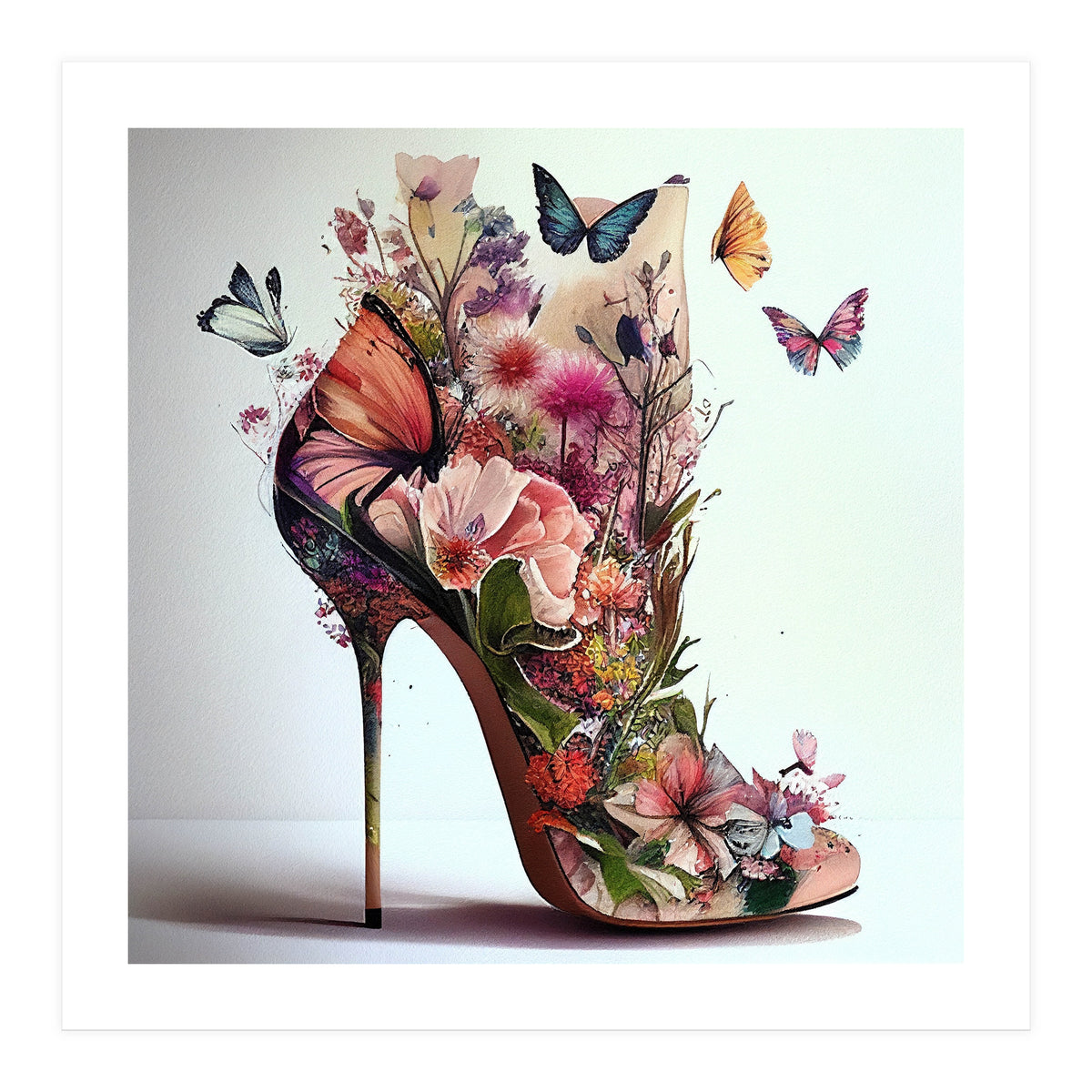 Floral Stiletto With Butterflies (Print Only)