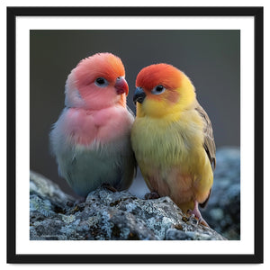 Pair Of Lovebirds Sitting On Rocks by Rizwana Khan