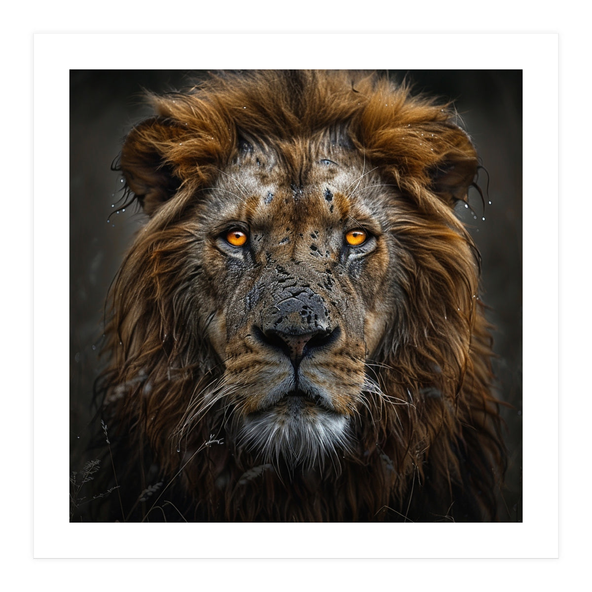 Majestic Lion With Glowing Eyes Close Up Portrait (Print Only)