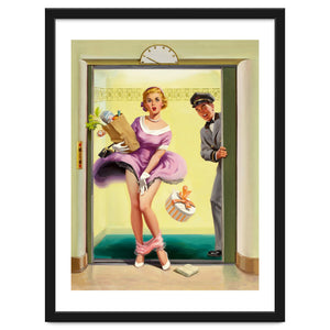 Pinup Sexy Girl Had Accident While Leaving The Elevator by Hermes