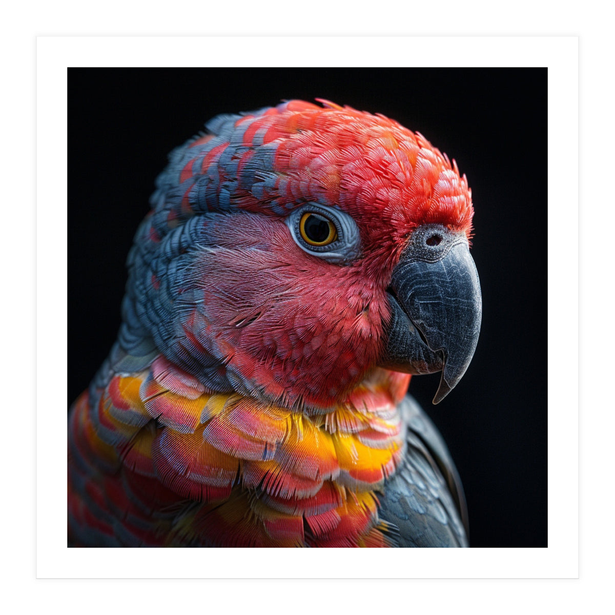 Close Up Parrot Face Red Blue Yellow Plumage (Print Only)
