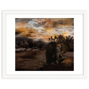 Elephant Scenic Golden Sunset African Wildlife Landscape by Wild Style