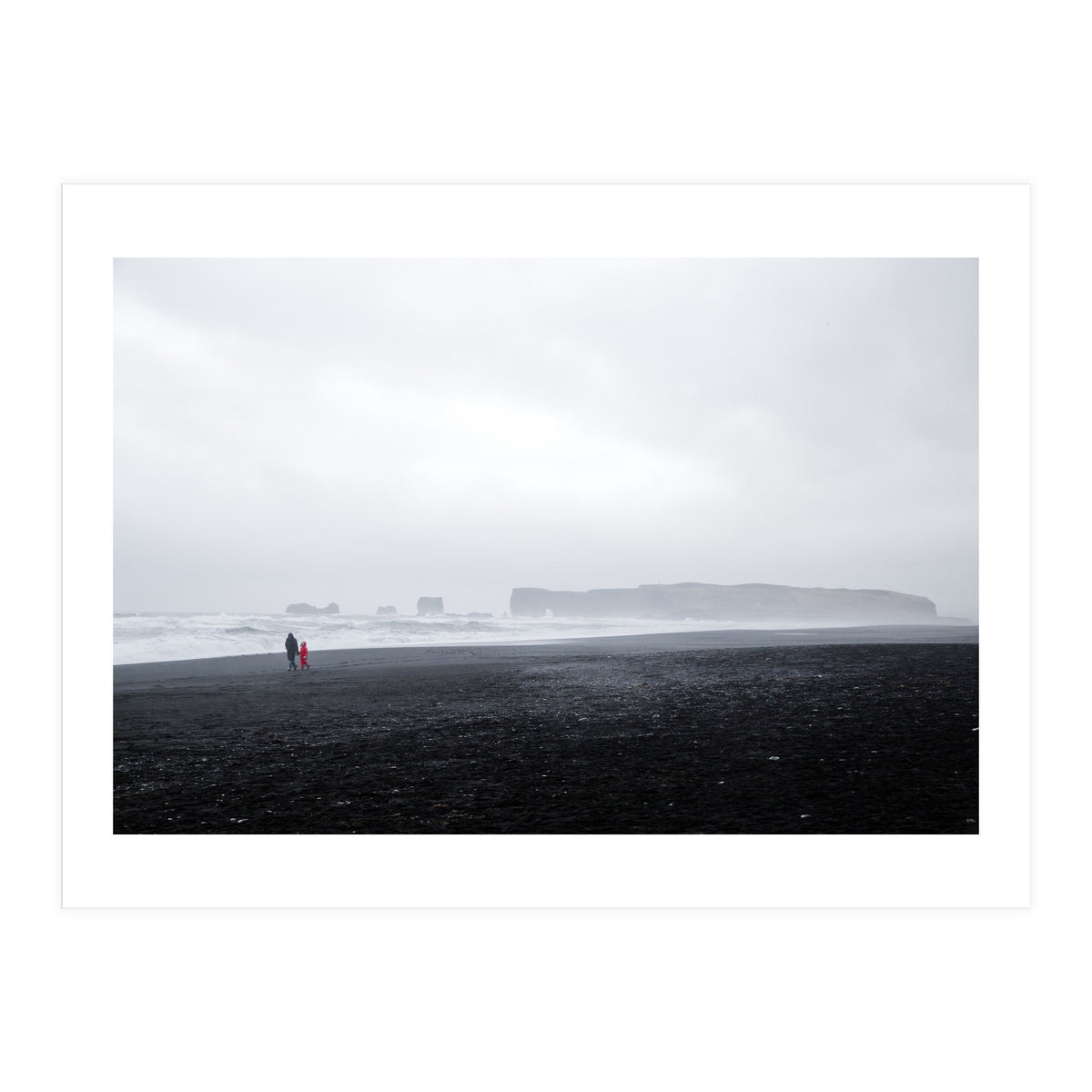 Family walking on the black sand beach - Iceland (Print Only)