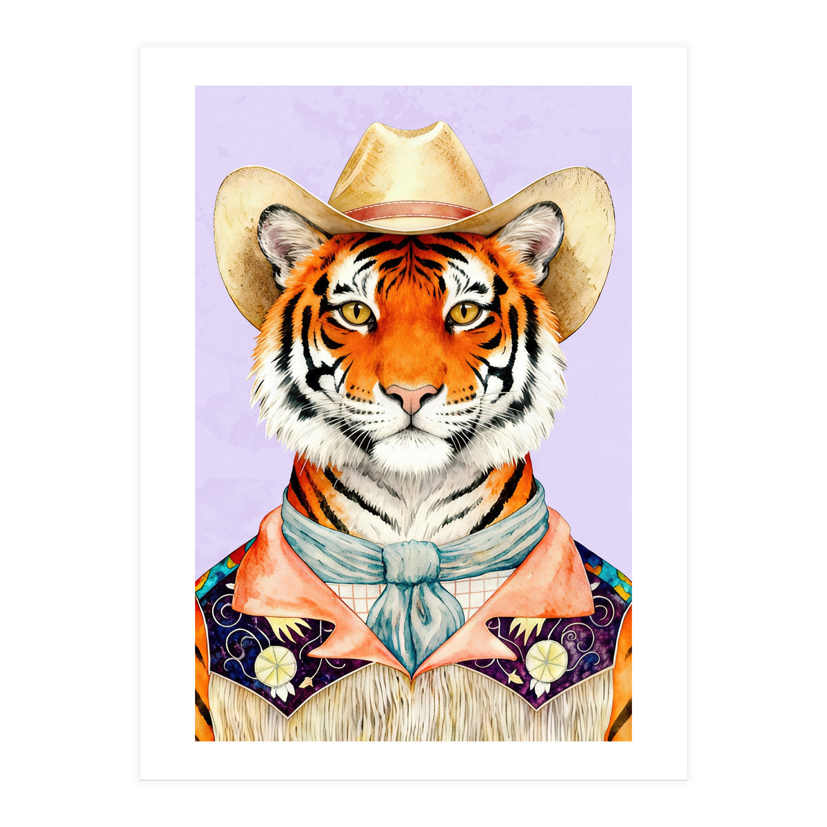 Tiger Portrait in Hat Wild Cowboy Fashion (Print Only)