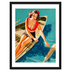 Pinup Sexy Girl In A Boat And A Lost Paddle by Hermes