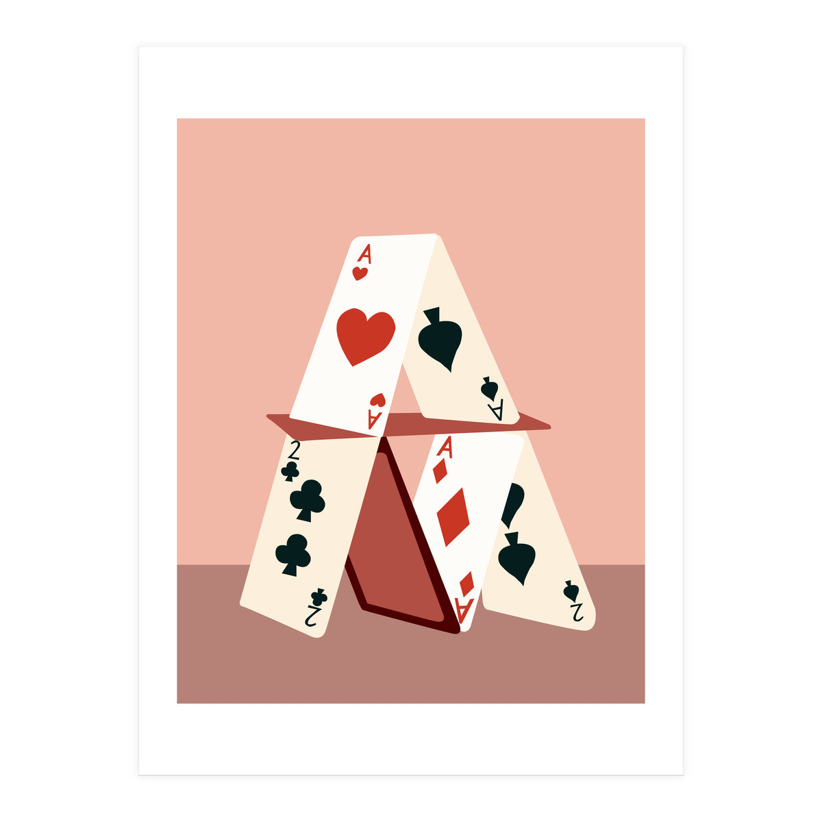 A House Made Of Cards, Relationship Concept Painting, Illustration Playing Cards, Spade Heart Eclectic Bohemian Contemporary (Print Only)