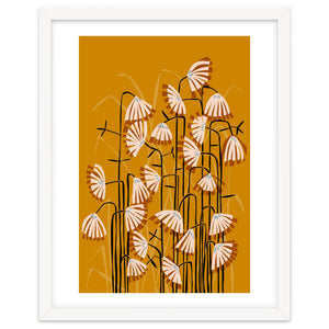 Linocut Flower Meadow Mustard Yellow by Annick