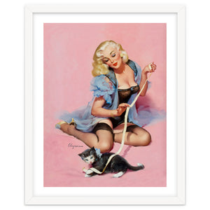Sexy Pinup Girl Playing With Her Cat by Hermes