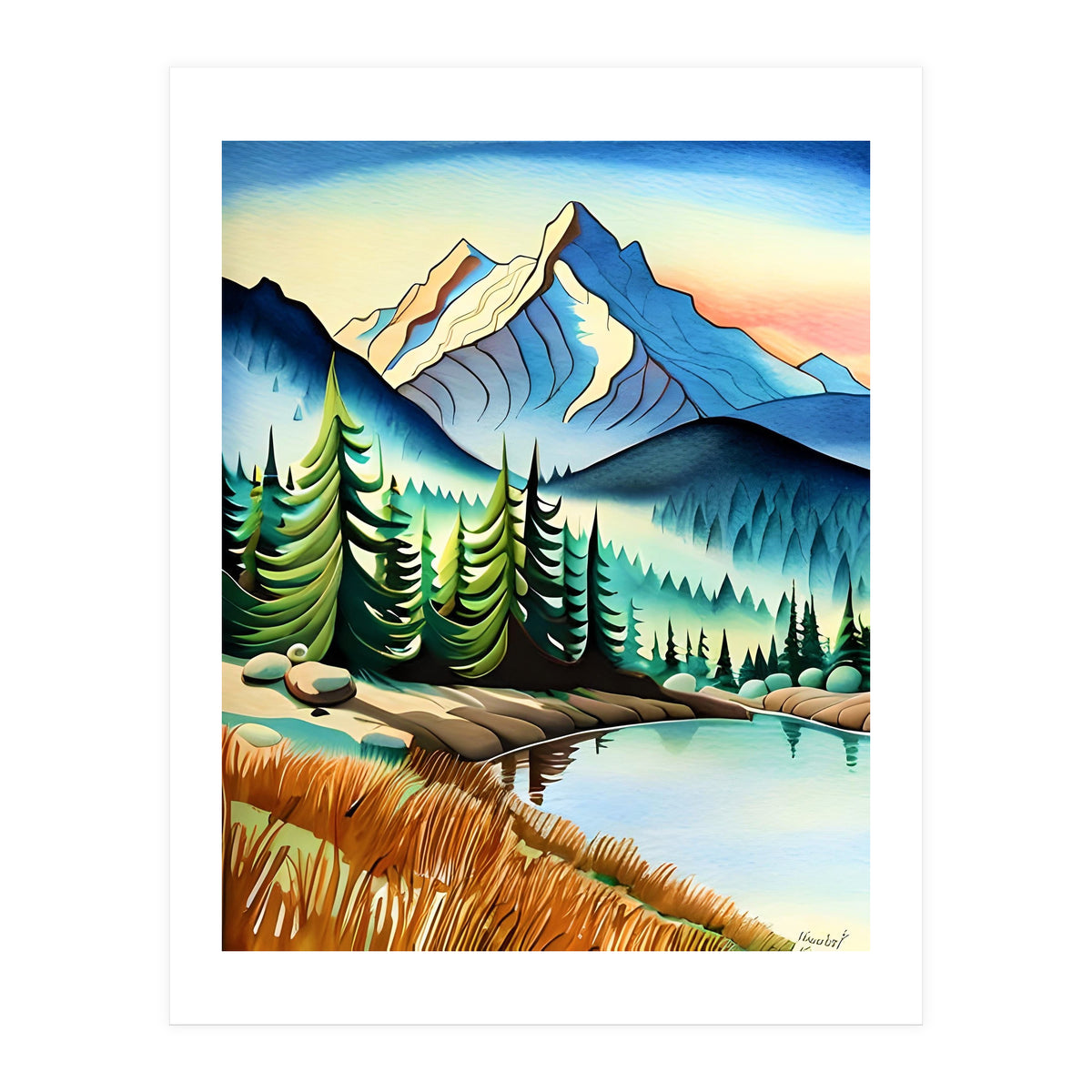 Misty Peaks and Reflective Waters (Print Only)