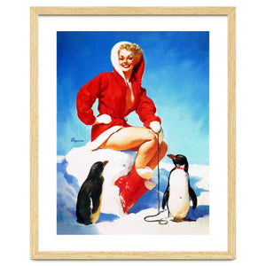 Pinup Sexy Woman Posing With Two Penguins by Hermes