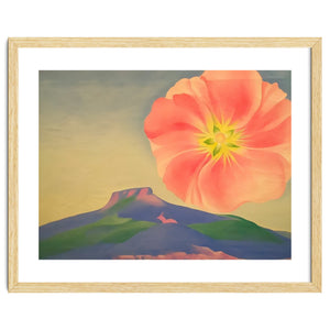 Georgia O’Keeffe – Hollyhock Pink with Pedernal (1937) | Vibrant Modernist Floral Landscape of New Mexico by TimelessArtworks