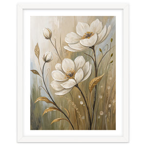 Elegant White Anemone Floral Oil Painting by artistic