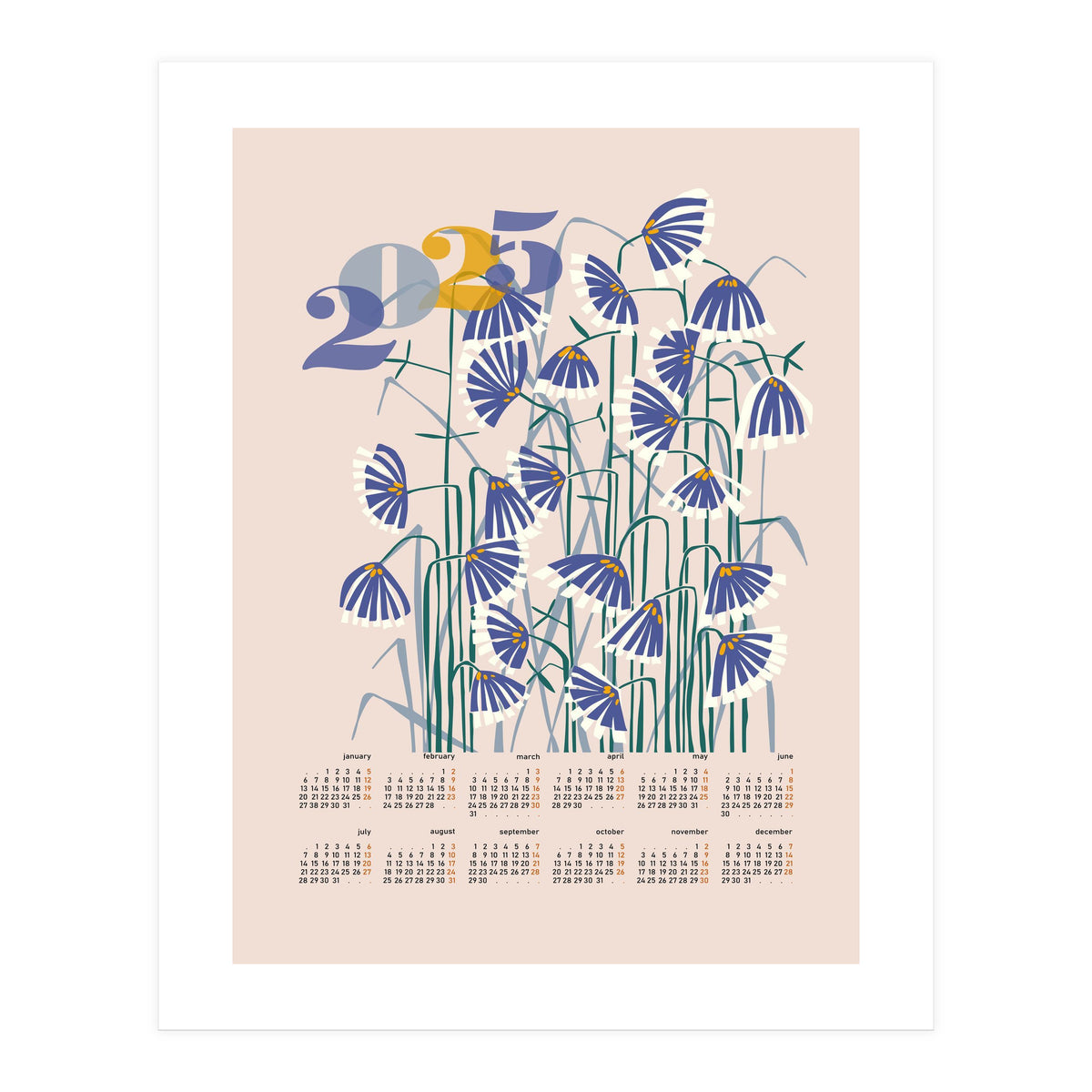 calendar 2025 pastel flowers (Print Only)
