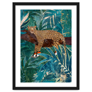 Leopard wearing shoes in the jungle by Sarah Manovski