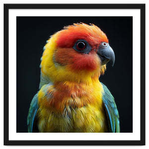 Vibrant Sun Conure Parrot Close Up Portrait by Rizwana Khan